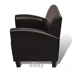 PU Leather Armchair Brown Fireside Tube Chair Office Living Room Relaxing Seat