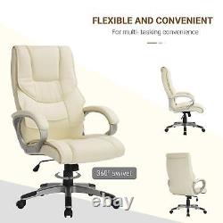 PU Leather Office Chair PC Computer Desk Chairs Swivel Adjustable Height Cream