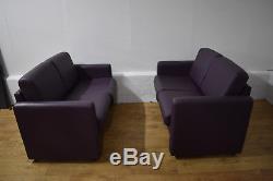 Pair Compact Purple Leather Faced Reception / Break-out Office Sofas R32640