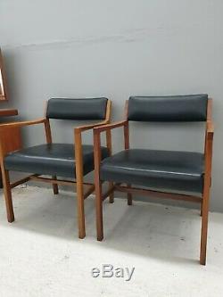 Pair Mid Century Danish Style Teak 2 Armchairs Desk Office Dining Chairs