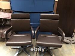 Pair Of König Neurath CHARTA brown leather swivel office chairs