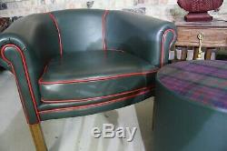 Pair Of Leather Chesterfield Style Dark Green Piped Tub Chairs Hall/office
