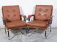 Pair Of Vintage Tan Brown Leather Office Desk Chairs Chrome Frame 1970s Verco