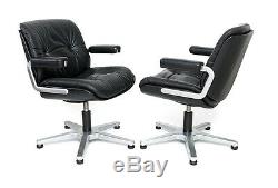Pair Office chairs by Stoll Giroflex design Karl Dittert black leather 60s 70s