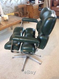 Pair Retro Danish Scandinavian Leather Chrome Office Chairs 1960s Olsen Eames