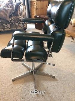 Pair Retro Danish Scandinavian Leather Chrome Office Chairs 1960s Olsen Eames