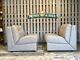 Pair X2 Light Grey Leather Modular Vintage Retro Chairs Sofa Home Office