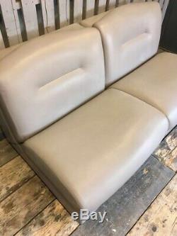 Pair X2 Light Grey Leather Modular Vintage Retro Chairs Sofa Home Office