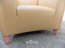 Pair, large, vintage, 70's, style, leather, curved, square, armchairs, armchair, wood legs