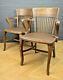 Pair Of Art Deco 1930's Oak & Leather Office Armchairs Elbow Captains Chairs