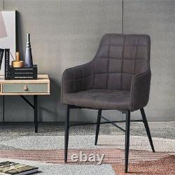 Pair of Grey Faux Leather Dining Chairs Office Chair Armchairs Kitchen Retro