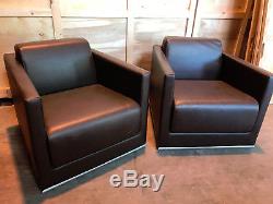Pair of Leather style single seater reception/waiting chairs