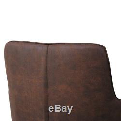 Pair of Retro Faux Leather Dining Chairs Brown Armchairs Kitchen Office Chair