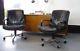 Pair Of Vintage Black Leather Geiger Executive Office Chairs