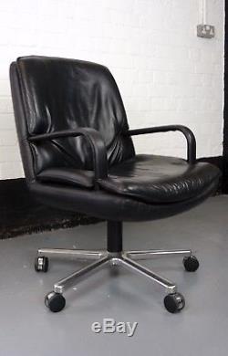 Pair of Vintage Black Leather Geiger Executive Office Chairs