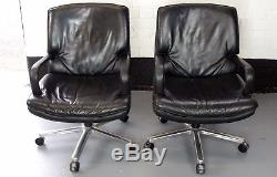 Pair of Vintage Black Leather Geiger Executive Office Chairs