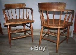 Pair of ash bent wood and leather 1920s desk chairs office