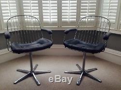 Pair of original 1960s soft leather chrome swivel office chairs very comfortable