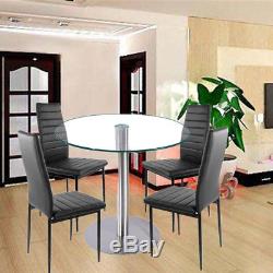 Panana Clear Round Glass Dining/Kitchen Table And chairs Home Office Lounge Set