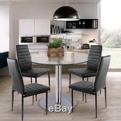 Panana Clear Round Glass Dining/Kitchen Table And chairs Home Office Lounge Set