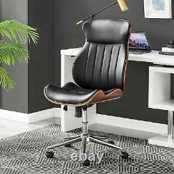 Parker Contemporary Black Faux Leather Wood Back Executive Office Chair