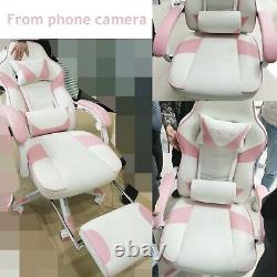 Pink Computer Gaming Chair Ergonomic Office Chair Massage Footrest Recliner Home