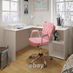 Pink Desk chair Leather Office Chair with Mid Back Padded Computer Swivel Chair