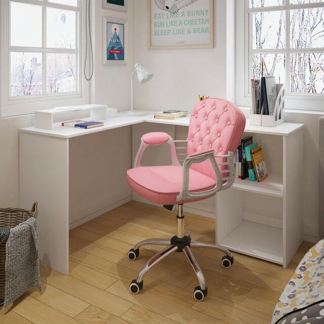 Pink Desk Chair Leather Office Chair With Mid Back Padded Computer Swivel Chair