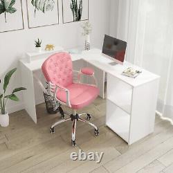 Pink Desk chair Leather Office Chair with Mid Back Padded Computer Swivel Chair