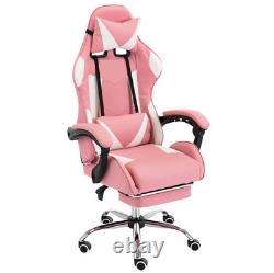 Pink Gaming Chair Swivel Recliner Leather Home Office Gamer Computer Desk Wheels