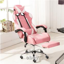 Pink Gaming Chair Swivel Recliner Leather Home Office Gamer Computer Desk Wheels