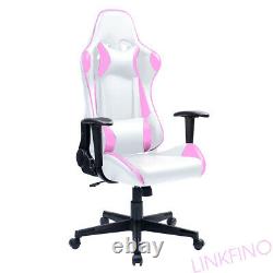 Pink Reclining Office Gaming Chair PU Leather Adjustable Swivel Racing Sport