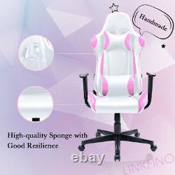 Pink Reclining Office Gaming Chair PU Leather Adjustable Swivel Racing Sport
