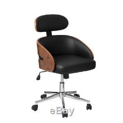 Premier Computer Office Desk Chair Brown Wood & Black PU Leather Integrated Arms