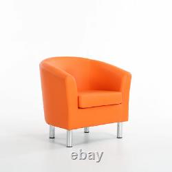 Premium Orange Leather Tub Chair Armchair Dining Living Room Office Reception