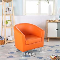 Premium Orange Leather Tub Chair Armchair Dining Living Room Office Reception