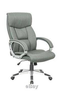 Premuim Office Chair Grey PU Leather Padded Swivel Recliner Computer Desk Seat