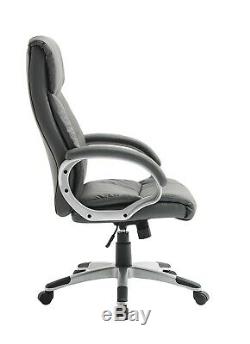 Premuim Office Chair Grey PU Leather Padded Swivel Recliner Computer Desk Seat