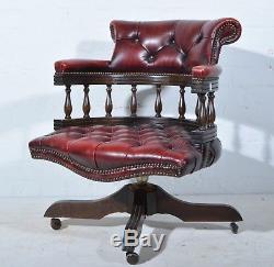 Quality Chesterfield English Oxblood leather Captains swivel desk chair