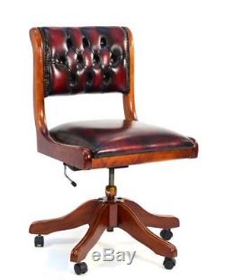 Quality Chesterfield English Oxblood leather swivel desk chair, superb design