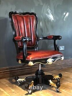 Quality Scarface Black & Gold Leaf Red Genuine Leather Office Chair Mahogany
