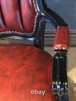 Quality Scarface Black & Gold Leaf Red Genuine Leather Office Chair Mahogany
