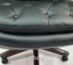 Quality Sprung Seat Executive Chesterfield Black Leather Swivel Office Chair