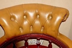 Quality Tan Leather Chesterfield Swivel Desk Office Chair Superb Condition