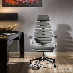 Quatropi Ergomomic Fish Bone Light Frame Grey Leather Office Chair New