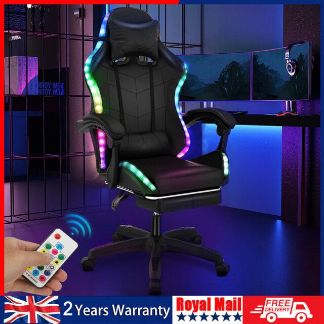 Rgb Gaming Chair Racing Computer Chair With Light Pu Leather Swivel Office Chair