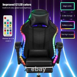 RGB Office Chair Gaming Computer Desk Swivel Recliner Chair Leather Footrest