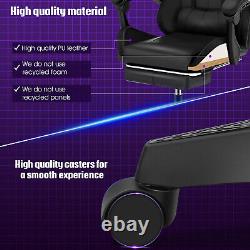 RGB Office Chair Gaming Computer Desk Swivel Recliner Chair Leather Footrest