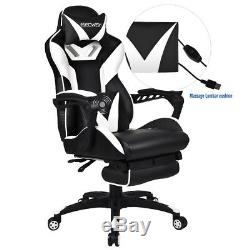 Racing Computer Gaming Chair Massage Swivel Ergonomic High Back Footrest Desk UK