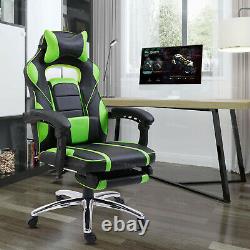 Racing Gaming Chair PU Leather Recliner Swivel Office Chair with Footrest Green